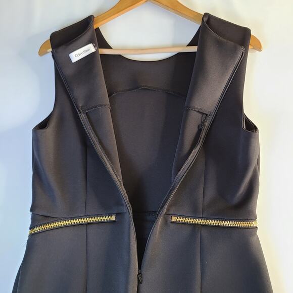 Calvin Klein Gold Zip Detailed Black Midi Cocktail Dress Size 10 - Picture 9 of 10
